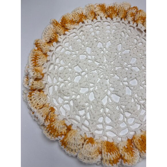 Handmade Crochet Lace Doily White & Yellow Gradient 13" Table Décor Vintage Char - Picture 8 of 15